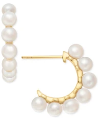 Cultured Freshwater Pearl (4mm) Huggie Hoop Earrings in 14k Gold Over Sterling Silver