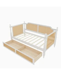 Streamdale Antique White Twin Rattan Daybed with Drawers