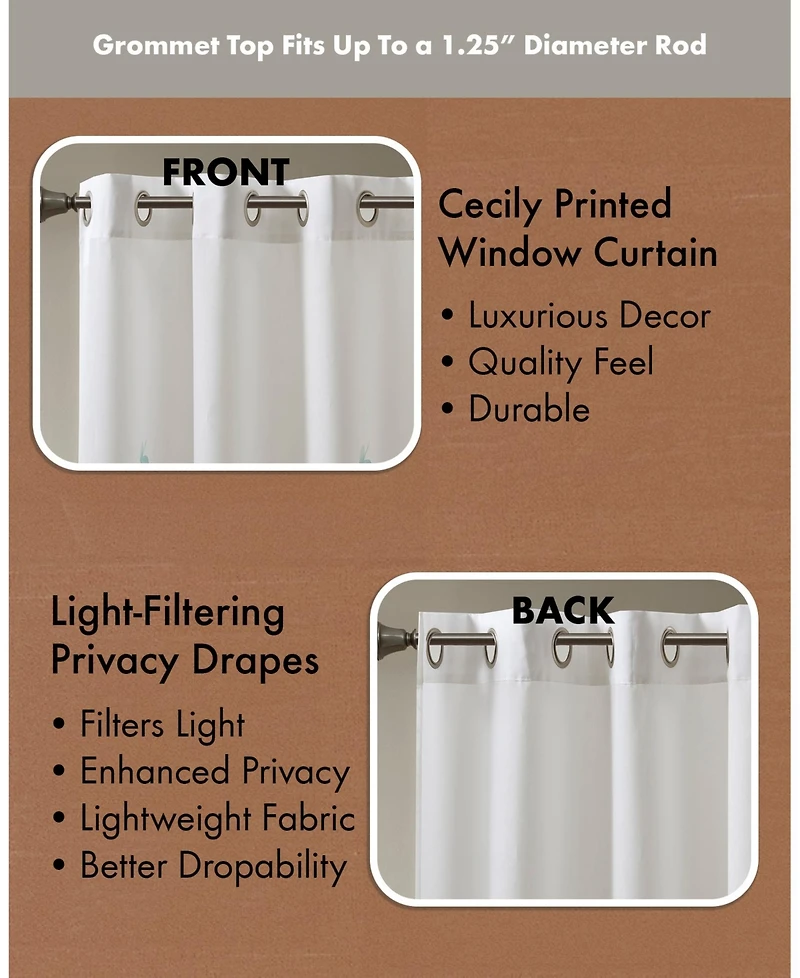 Cecily Burnout Printed sheer Window Curtain, 95 inches long Single Curtain Panel, Width 50 curtains for Bedroom and Living Room, Easy To H