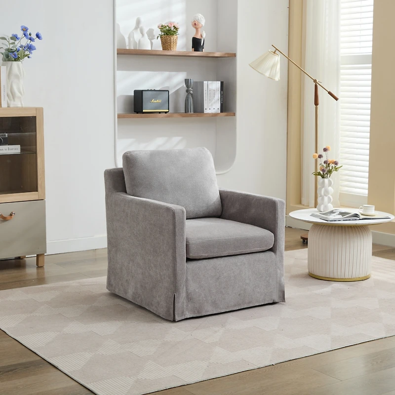Streamdale Gray Chenille Swivel Accent Chair with Cushions