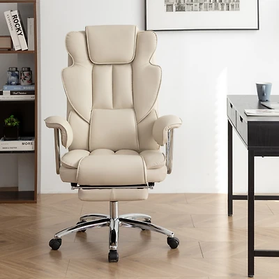 Streamdale Executive Office Chair, Leather, Reclining, Footrest (Beige)