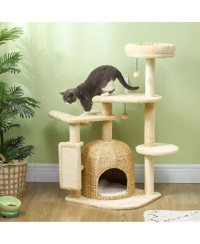 PawHut 44" Cat Tree Tower with Scratching Posts, Cat Condo, Hammock, Bed