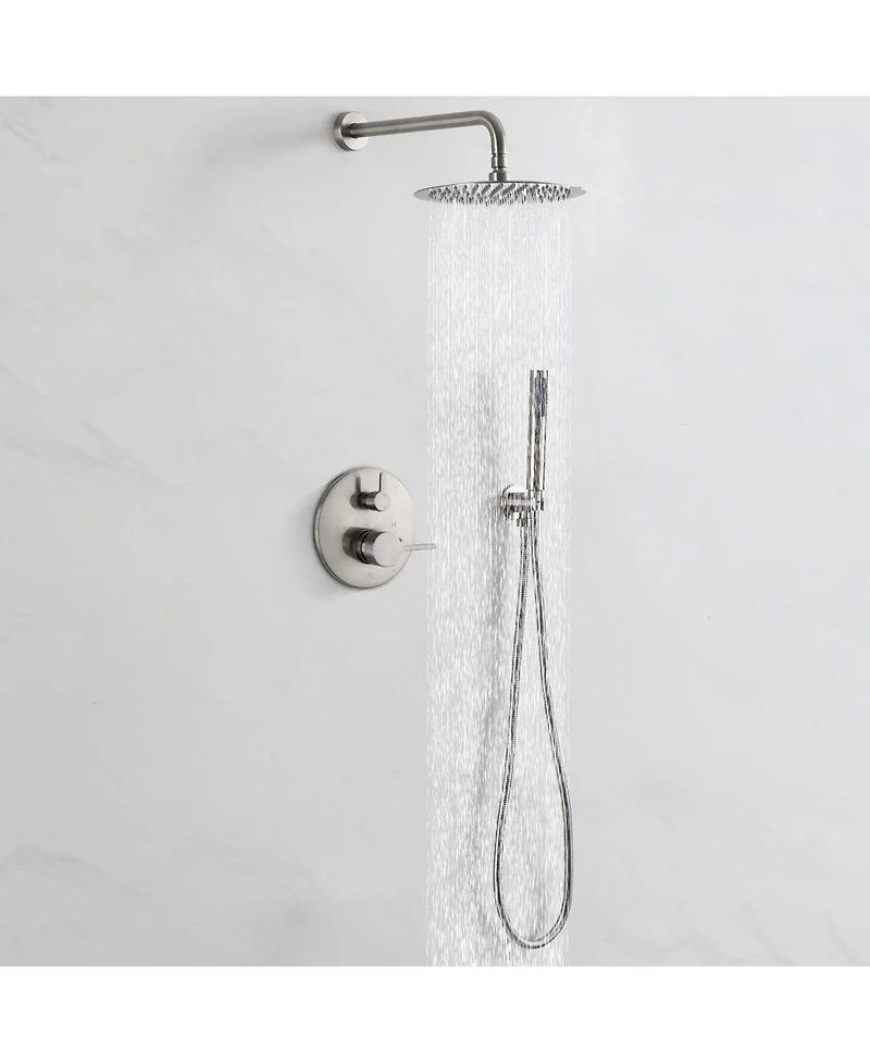 Brush Nickel 10 Inch Round Bathroom Shower Combo Set