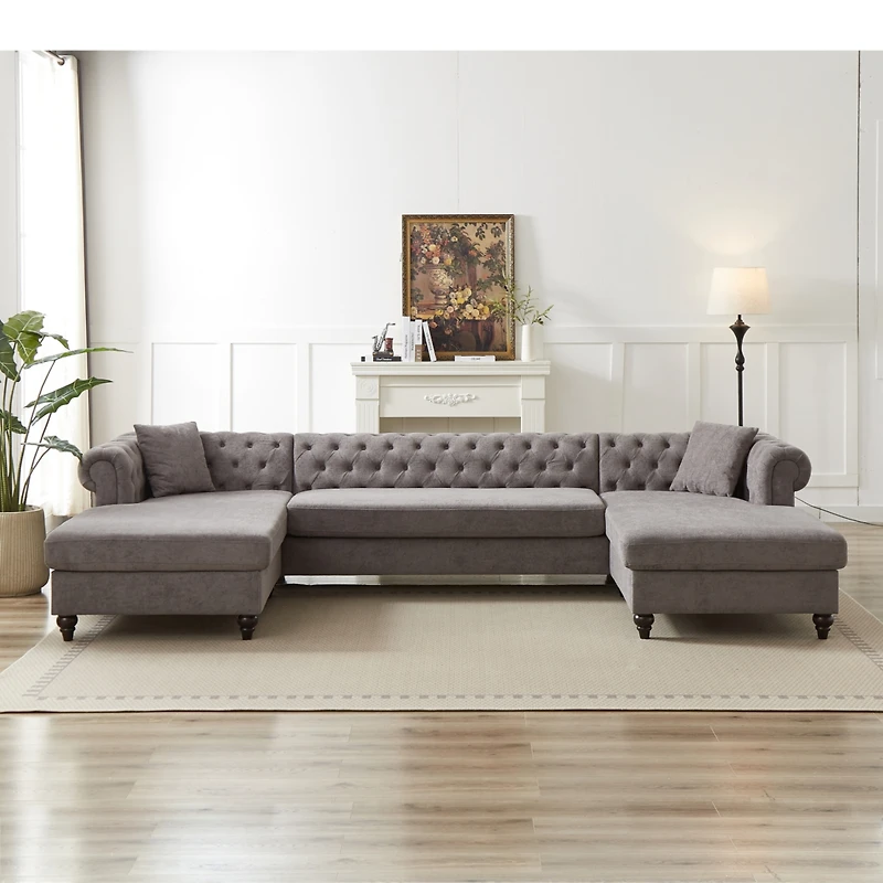 Streamdale Modern Chenille U-Shaped Sofa with Chaises and Pillows