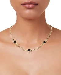 Amethyst Three Stone Bezel 18" Collar Necklace (3 ct. t.w.) 14k Gold-Plated Sterling Silver (Also available Onyx)