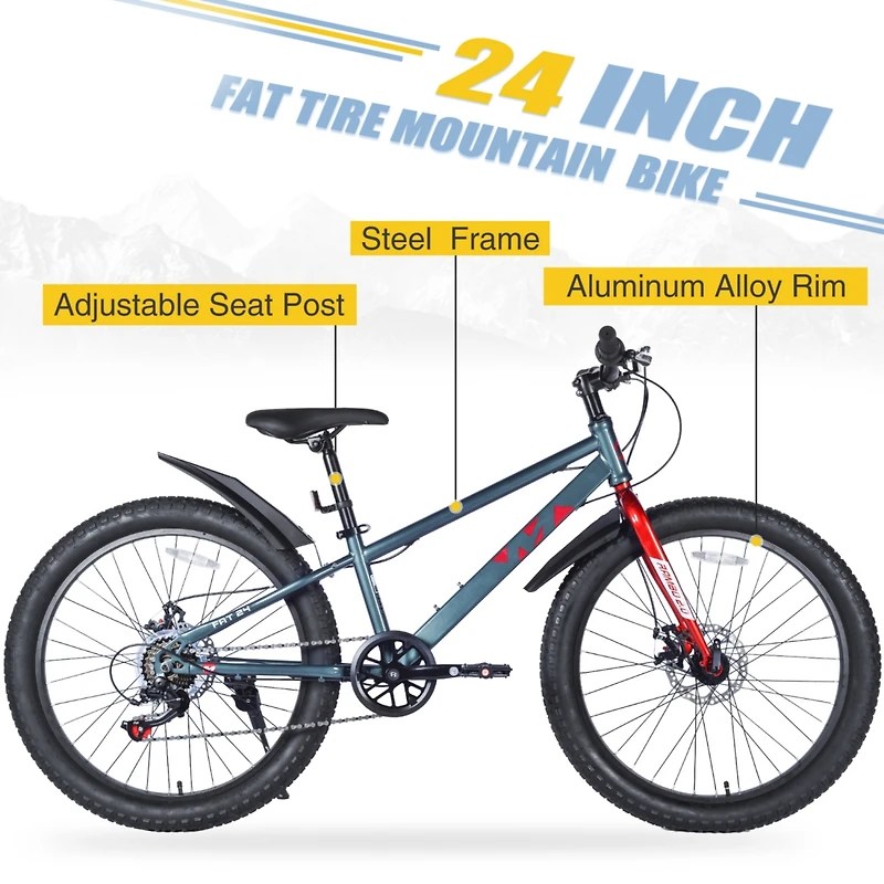 Streamdale Mountain Bike for Girls and Boys Mountain 24 inch shimano 7-Speed bike