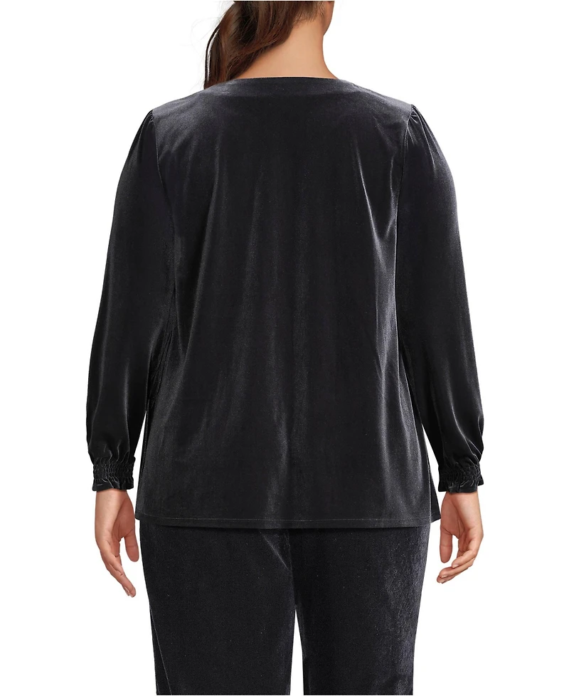 Lands' End Plus Long Sleeve Velvet Blouse