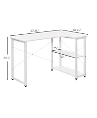 Homcom L-Shaped Computer Desk with 2 Side Shelves and Steel Frame,