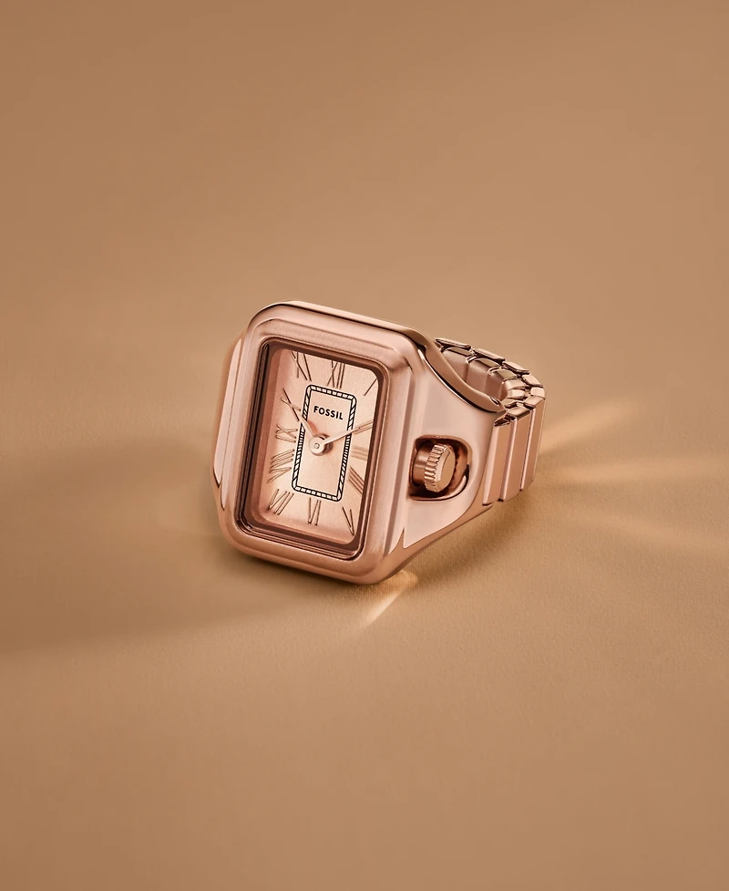 Fossil Women's Raquel Two-Hand Rose Gold-Tone Stainless Steel Ring Watch 14mm