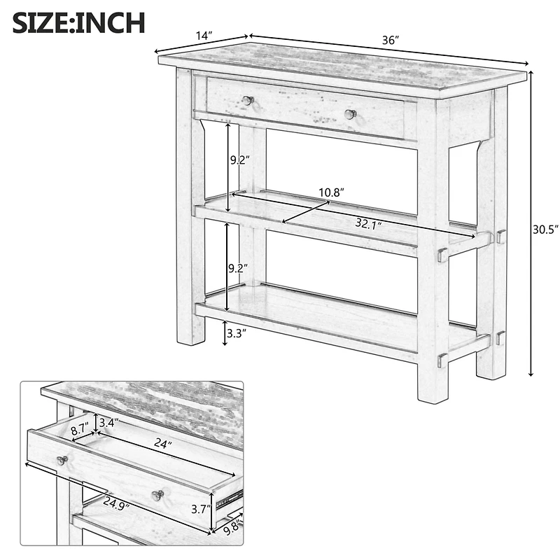 Retro Console Table with Drawer and Two Sturdy Shelves for Entryway, Living Room (Black)