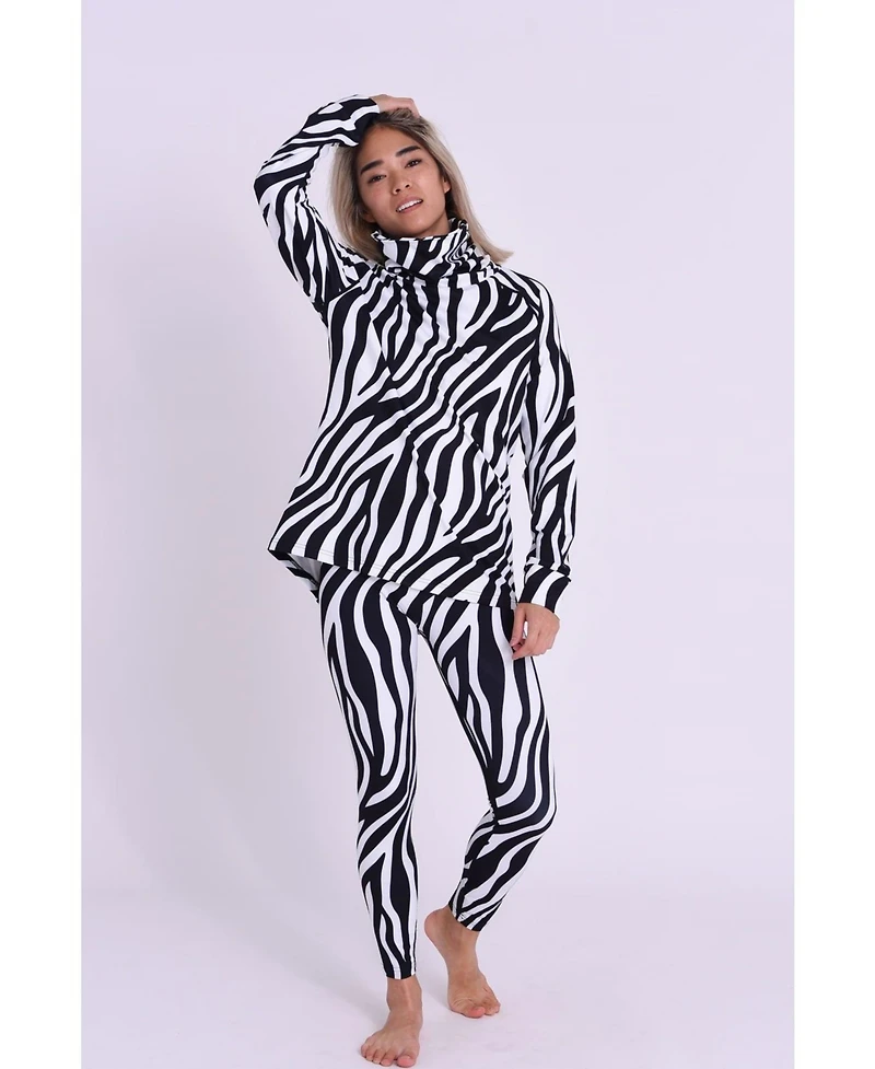 Oosc Women's High Neck Baselayer Top - Hotel California Zebra Print