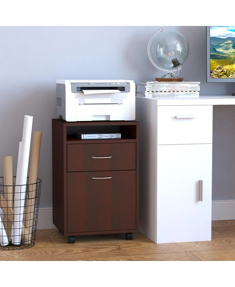 Aosom Business Mobile Storage Cabinet Organizer with Drawer and Cabinet, Printer Stand with Castors, Brown