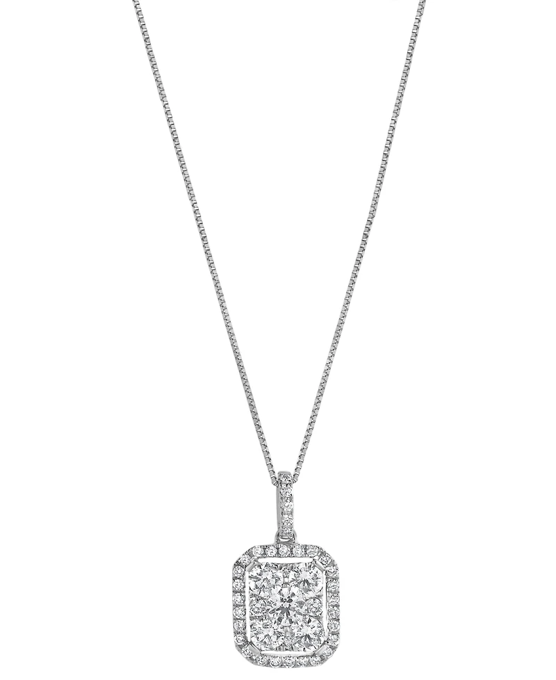 Diamond Halo 18" Pendant Necklace (1 ct. t.w.) in 14k White Gold
