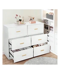 gaomon 6-Drawer Dresser, Retro Chest Of Drawers With Metal Handle, Modern Double Dresser- Large Storage Cabinet For Bedroom