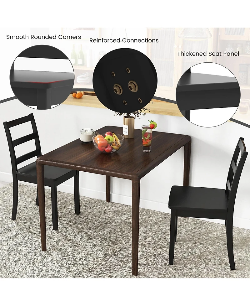 Gymax Set of Dining Chairs Ladder Back Armless Side Chair w/ Solid Rubber Wood Legs