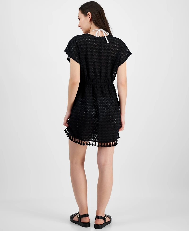 Miken Juniors' Crochet Tassel-Trimmed Tie-Front Kimono Cover-Up, Exclusively at Macy's