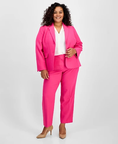 Le Suit Plus Notch-Collar Two-Button Seamed Jacket & Fly-Front Straight-Leg Pants Set