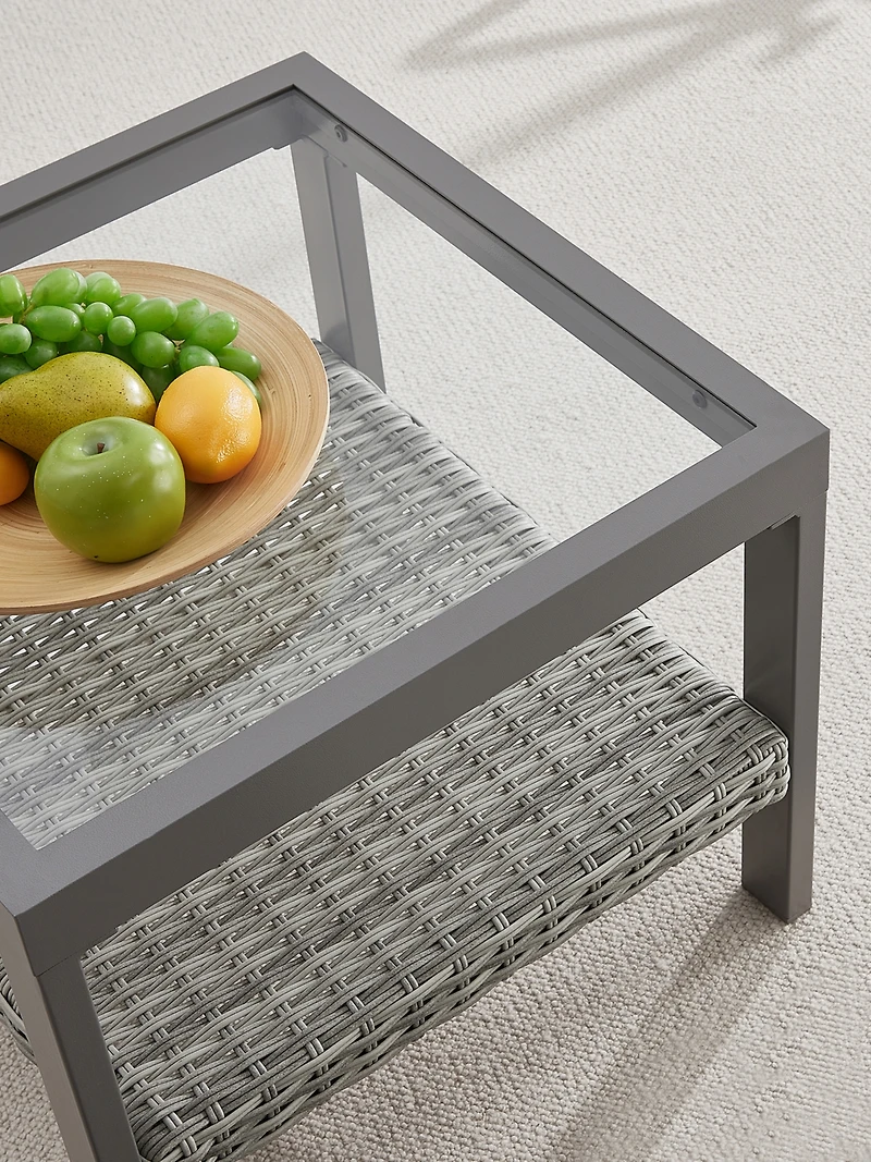 Songmics Home Sencillo Collection - Small Square Coffee Table with Storage, Modern and Transitional Style, Glass, Gray
