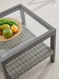 Songmics Home Sencillo Collection - Small Square Coffee Table with Storage, Modern and Transitional Style, Glass, Gray