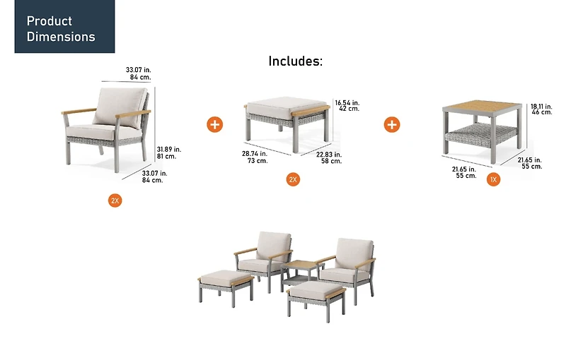 Sencillo 8 Piece Conversation Set