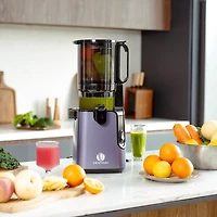 Cold Press Juicer, Masticating Juicer with 5.1 Inch Large Feed Chute, 250W Power High Juice Yield for Batch Juicing - Purple