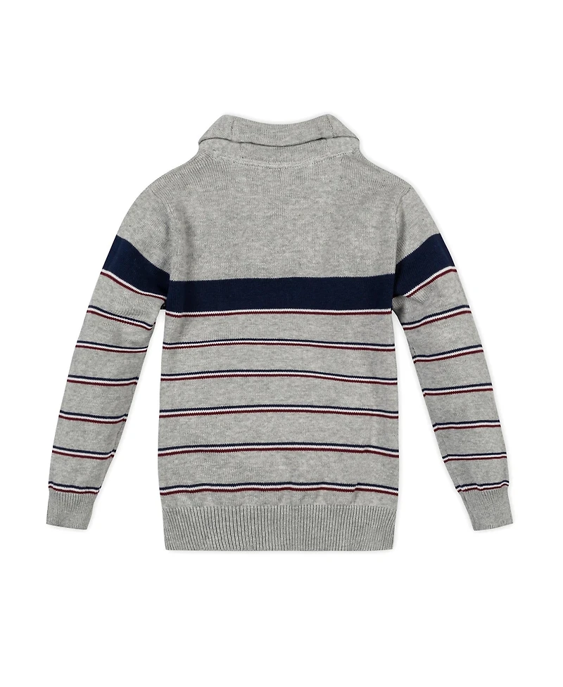 Hope & Henry Baby Boys Long Sleeve Shawl Collar Sweater with Engineered Stripe