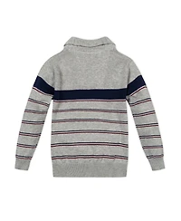 Hope & Henry Baby Boys Long Sleeve Shawl Collar Sweater with Engineered Stripe