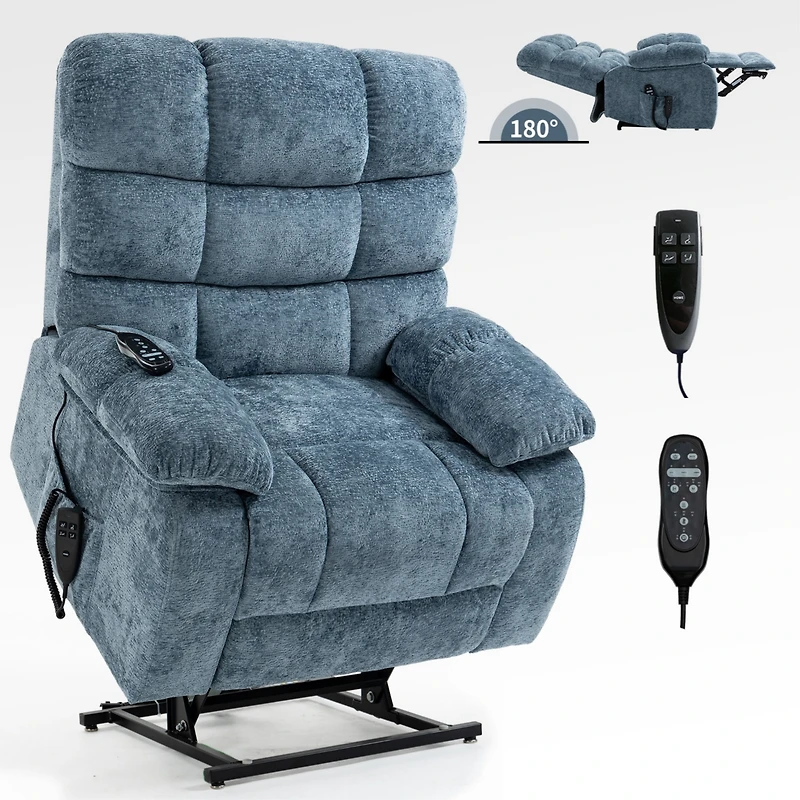 Lift Recliner Chair Heat Massage Dual Motor Infinite Position Up to 350 Lbs Large Electric Power Recliners with Power-Remote