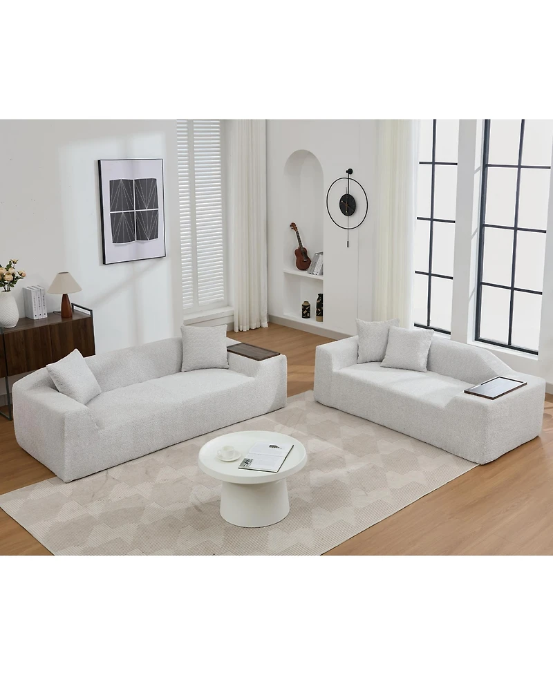 Streamdale Furniture 2 Piece Boucle Cloud Sofa Set, Upholstered Sofa Set, Modern 3 Seater and 2 Seater Sofa with Mdf End Table for Living Room, Apartm