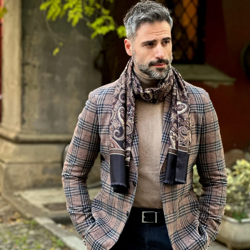 Elizabetta Men's Venezia - Wool Backed Silk Scarf for Men