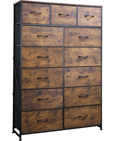 Wlive Tall Dresser for Bedroom with 13 Drawers Storage Organizer Unit Fabric Closet Chest of Steel Frame Wood Top
