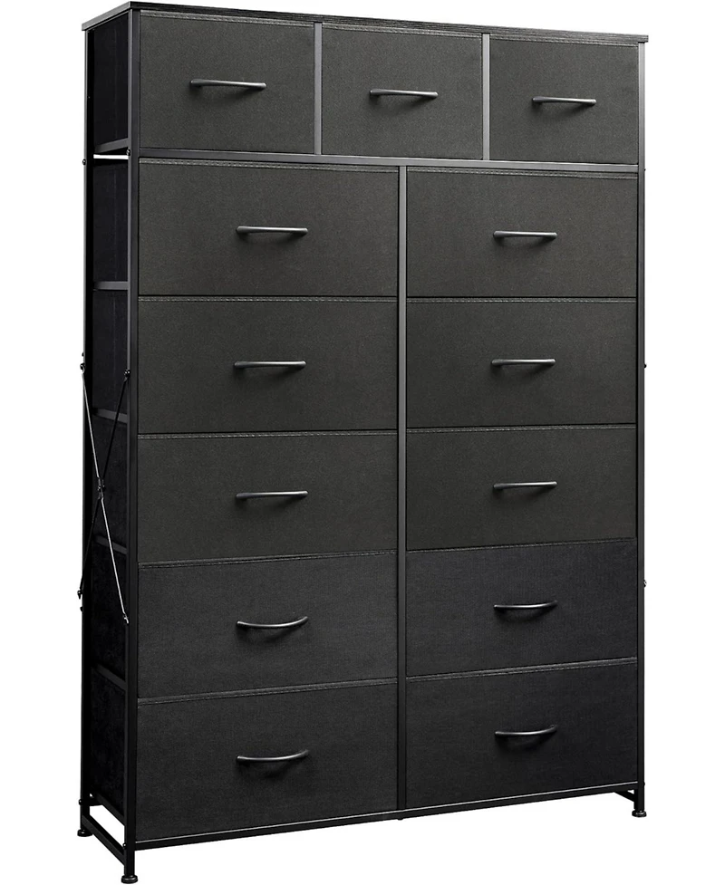 Wlive Tall Dresser for Bedroom with 13 Drawers Storage Organizer Unit Fabric Closet Chest of Steel Frame Wood Top
