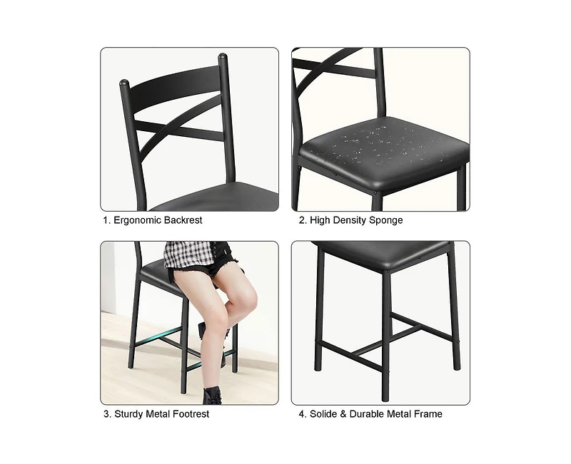 Bar Stools, Bar Chairs Set of 2, Modern Counter Bar Stools with Back & Footrest, Upholstered Island Chairs, Metal Frame Counter Height Barstool for Di