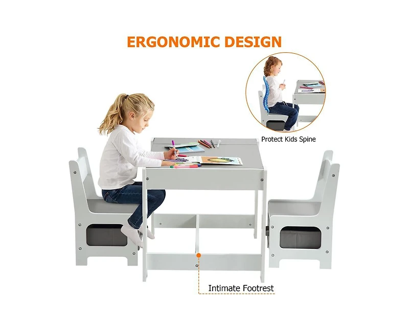 gaomon Kids Table and Chair Set, 4 in 1 Children Activity Table w/Storage, Removable Tabletop, Blackboard, 3-Piece Toddler Furniture Set for Art, Craf