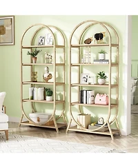Tribesigns 5-Tier Open Bookshelf, 70.8" Tall Arched Bookcase, Modern Brown Metal Frame Storage Bookshelves