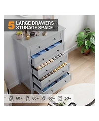 5 Chest Of Drawer Dresser, Modern Tall Nightstand With Deep Drawers And Nickel Round Handle, Wood Organizer Storage Cabinet For Bedroom, Living Room,