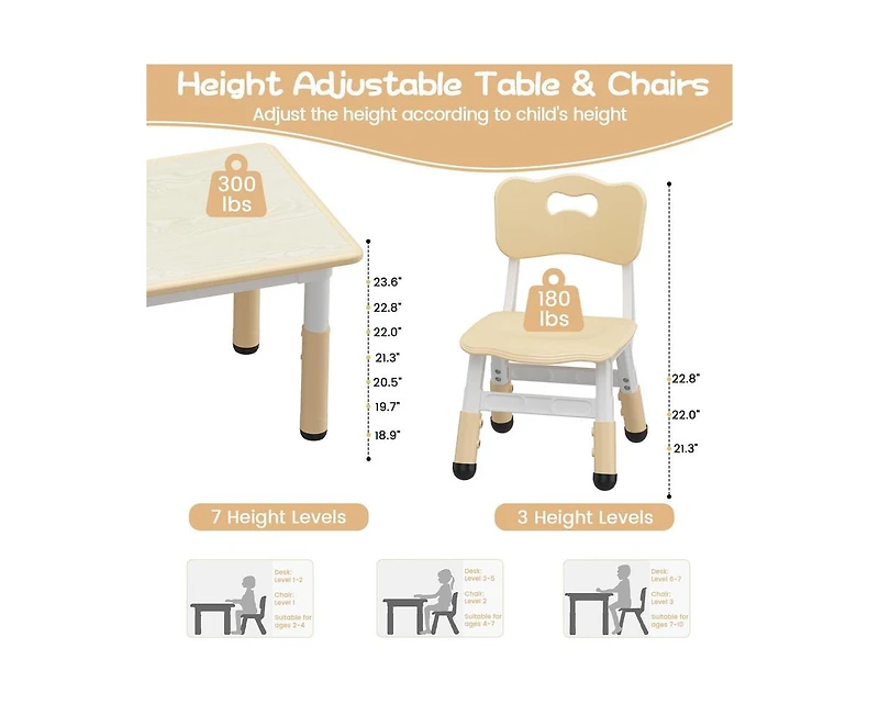 gaomon Toddler Table and 4 Chairs Set with Graffiti Desktop, Height Adjustable Kids Table and Chairs Set with Storage, Non-Slip Legs, Kids Activity Ta