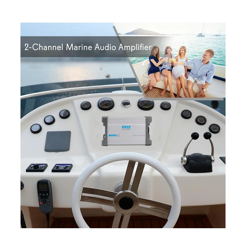 Pyle 2-Channel Waterproof Marine Amplifier Kit - 600 Watt, Aux/Rca Input