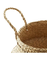 Casafield Seagrass Belly Basket with Handles - Large, Natural Woven Storage Bin Planter for Home Decor, Indoor Plant Pot Cover