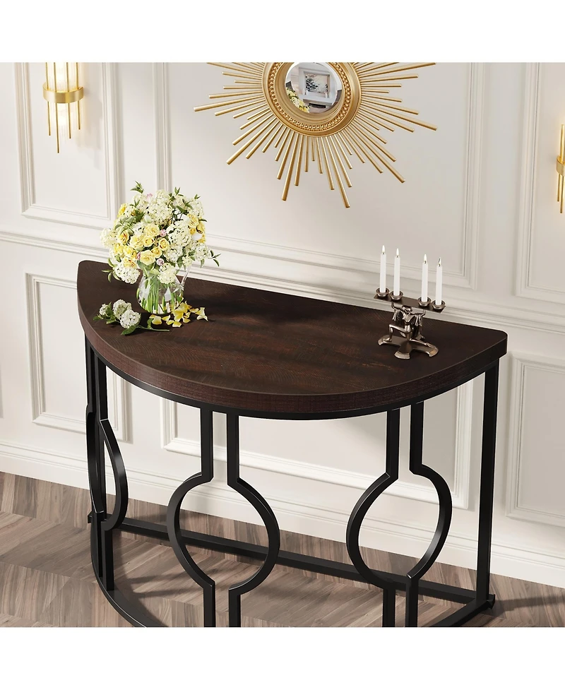 Tribesigns 43 Inch Industrial Semi Circle Sofa Table with Geometric Base,Half Moon Console Table for Entryway
