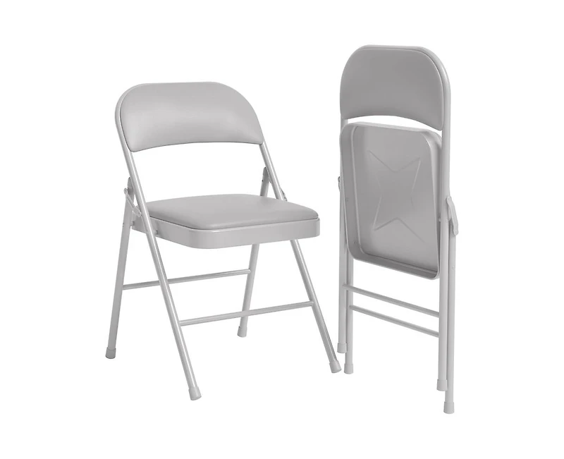 2 Pack Beige Folding Chairs With Padded Cushion and Back, Folding Chairs for Outside, Foldable Chairs With Metal Frame Hold Up to 350 Lbs, Metal Chair