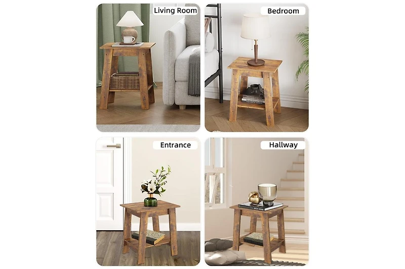 gaomon End Table, Small Side Table, Set of 2 Nightstand with 2-Tier Storage Shelf, Wood Bedside Table, Narrow Side Table Living Room