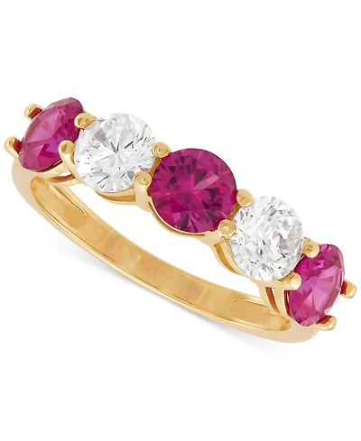 Grown With Love Lab Emerald (1-1/3 ct. t.w.) & Diamond (1 Five Stone Ring 14k Gold (Also Ruby Sa