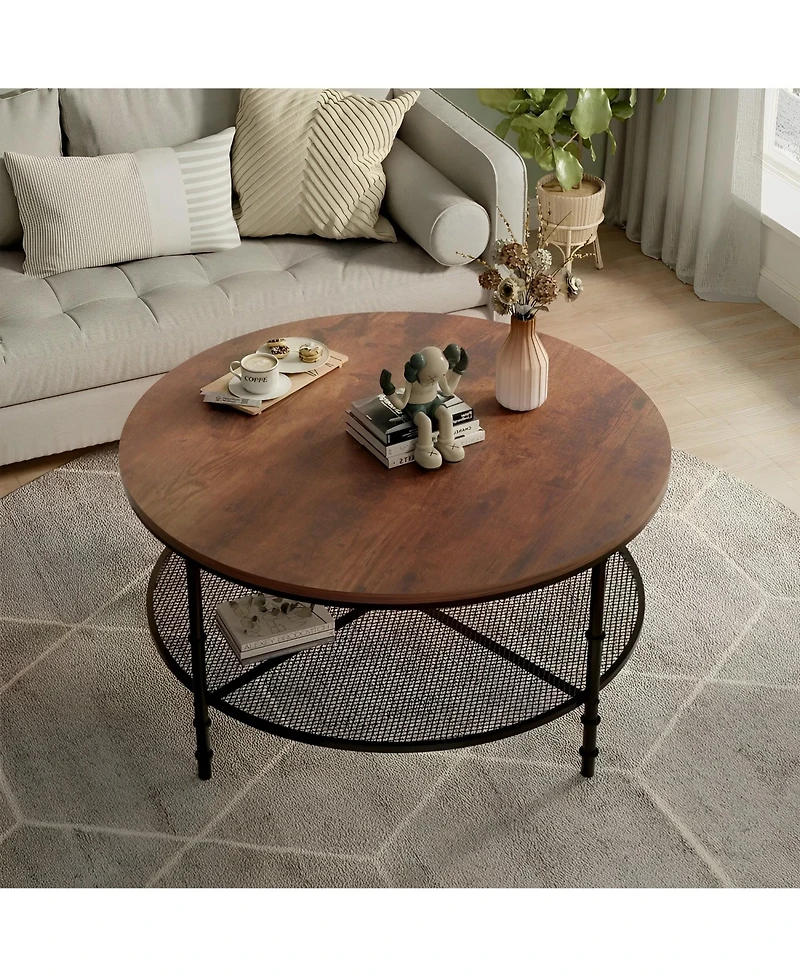 Skonyon 32IN Round Wood Top Coffee Table For Living Room