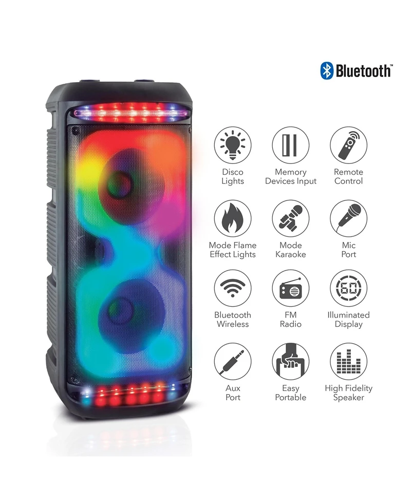 Rca Disco 2110 Flame Effect Bluetooth Speaker, Dual 8" Woofer