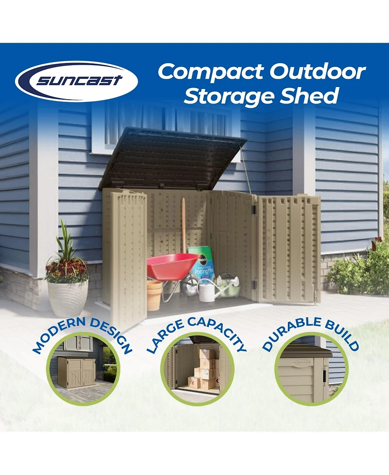 Suncast 34 Cubic Feet Horizontal Compact Storage Shed for Outdoor Spaces, Sand