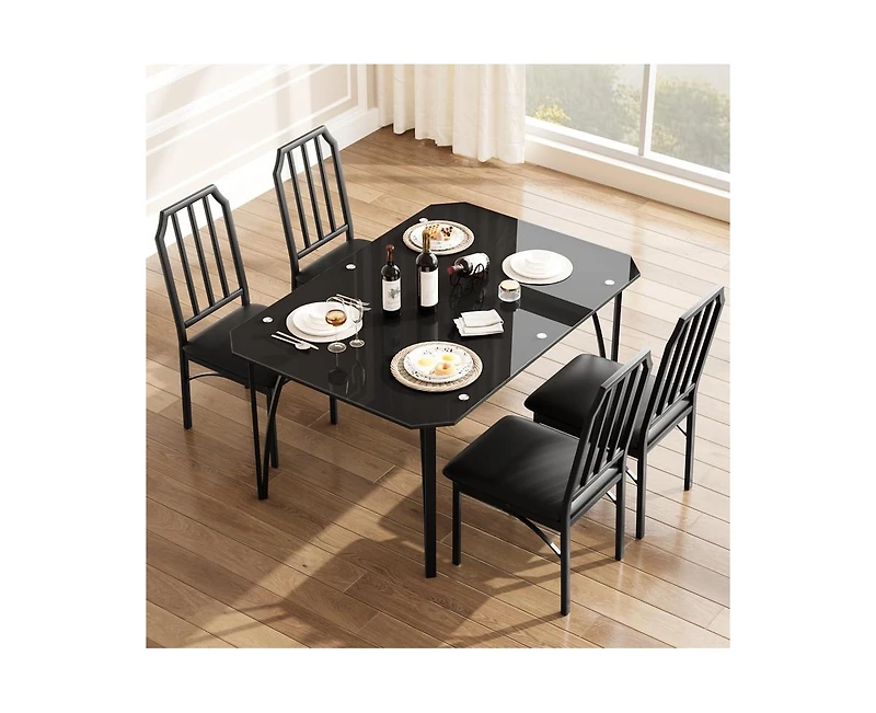 gaomon Glass Dining Table Set for 4, Kitchen Table Chairs Set of 4 with Comfortable Pu Cushion, Dining Room Table Set for 4 with Kitchen Chairs Furnit