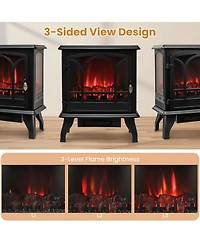 Sugift 1400W Electric Stove Heater with 3-Level Flame Effect and 3-Sided View