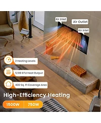 Sugift 42 Inch Ultra-Thin Electric Fireplace with Decorative Crystals and Smart App Control
