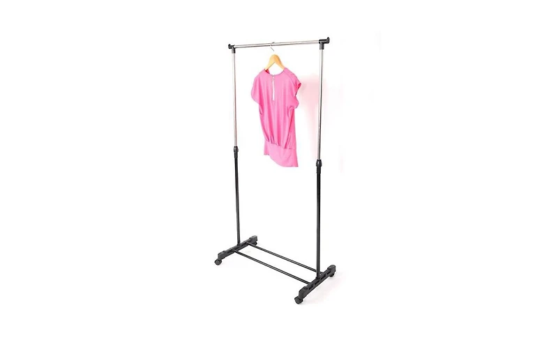 Slickblue Vertical & Horizontal Stretching Clothes Rack with Shoe Shelf - Single-Bar Design